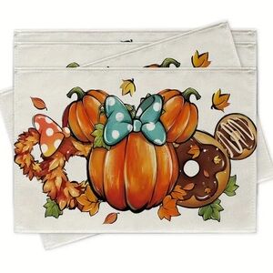 New Set Of 4 Disney Mickey Mouse Fall thanksgiving Rectangle Fabric Placemats